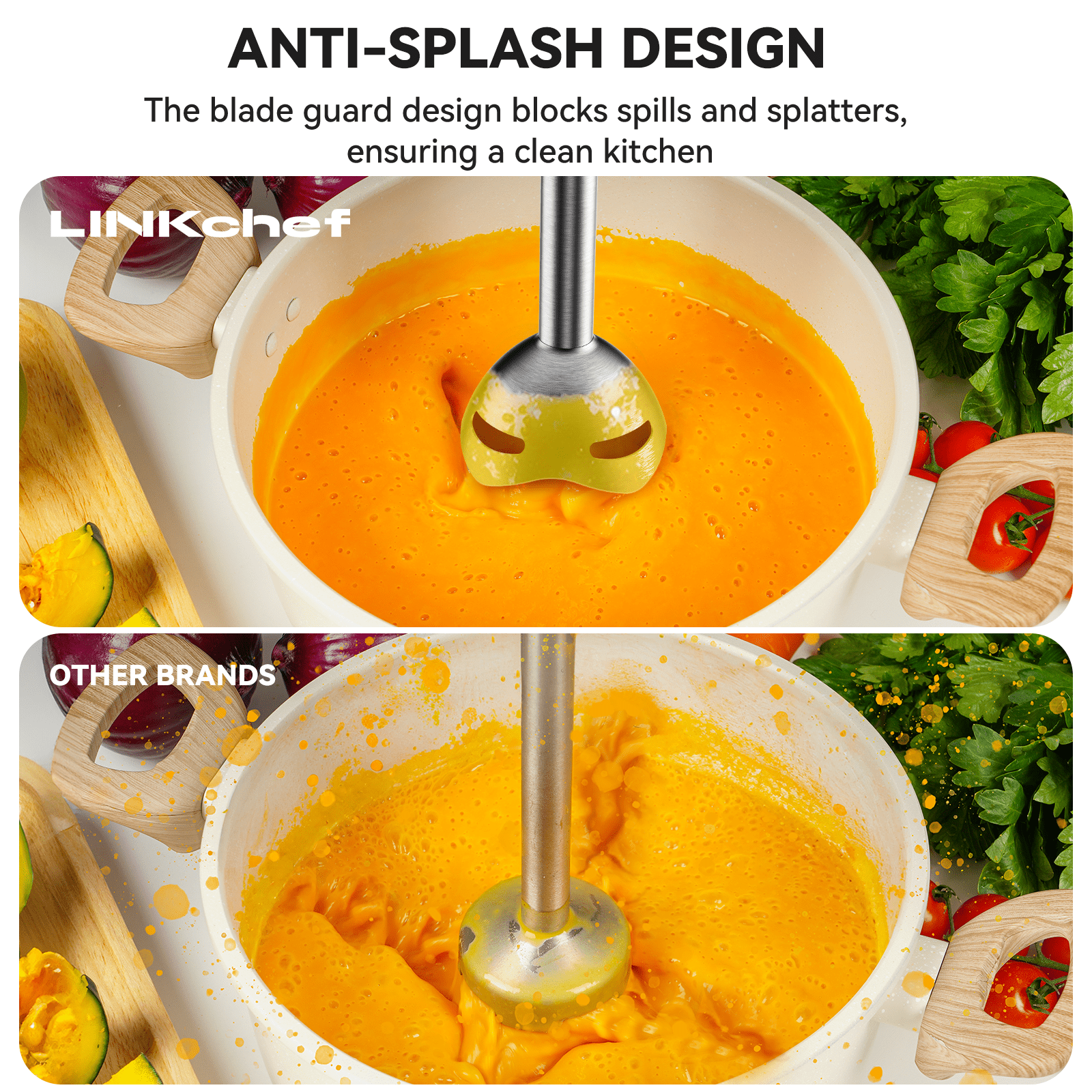 LINKChef Immersion Blender, 20-Speed 1000W 5-in-1 Immersion Hand Blender, Stick Blender with Turbo Mode, Baby Food Processor with Chopper, Blender for Kitchen with 600ml Beaker (Black)