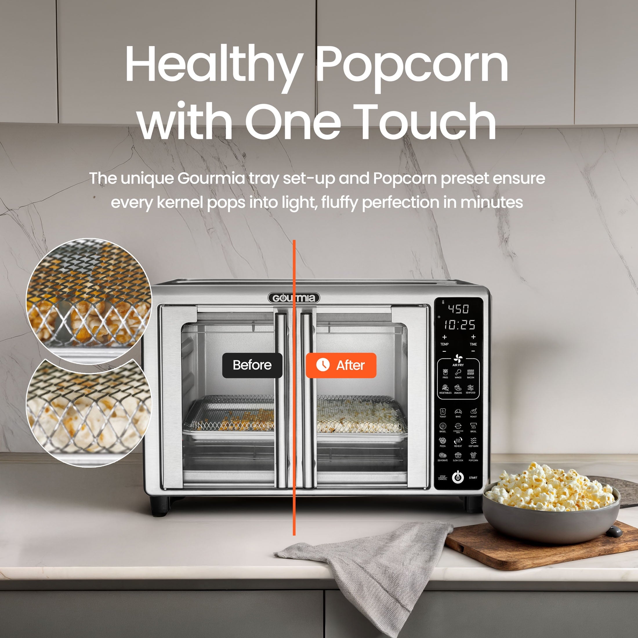 Gourmia French Door 6-Slice Digital Toaster Oven Air Fryer, 19 One-Touch Presets, 24L, Stainless Steel