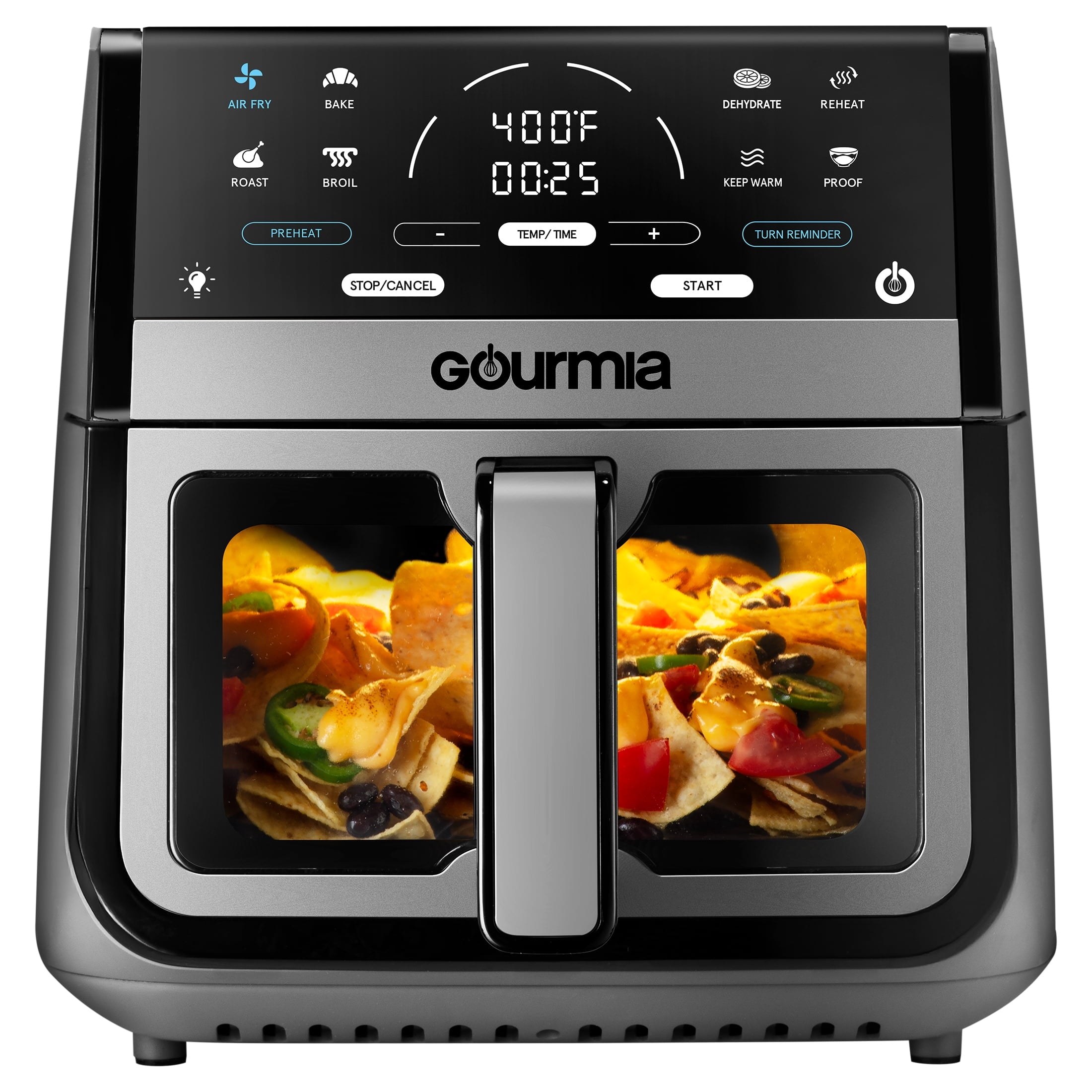 Gourmia 8 Qt Digital Window Air Fryer with 8 One-Touch Cooking Functions, Gray