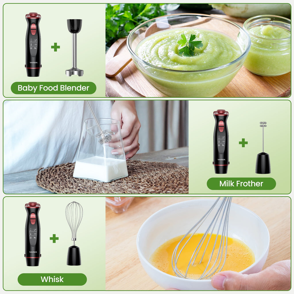 VAVSEA Immersion Blender, 1100W 5-in-1 Hand Blender, 24-Speed Handheld Stick Blender for Kitchen, Chopper, Beaker, Whisk, Milk Frother, for Baby Food Processor/Smoothies, New