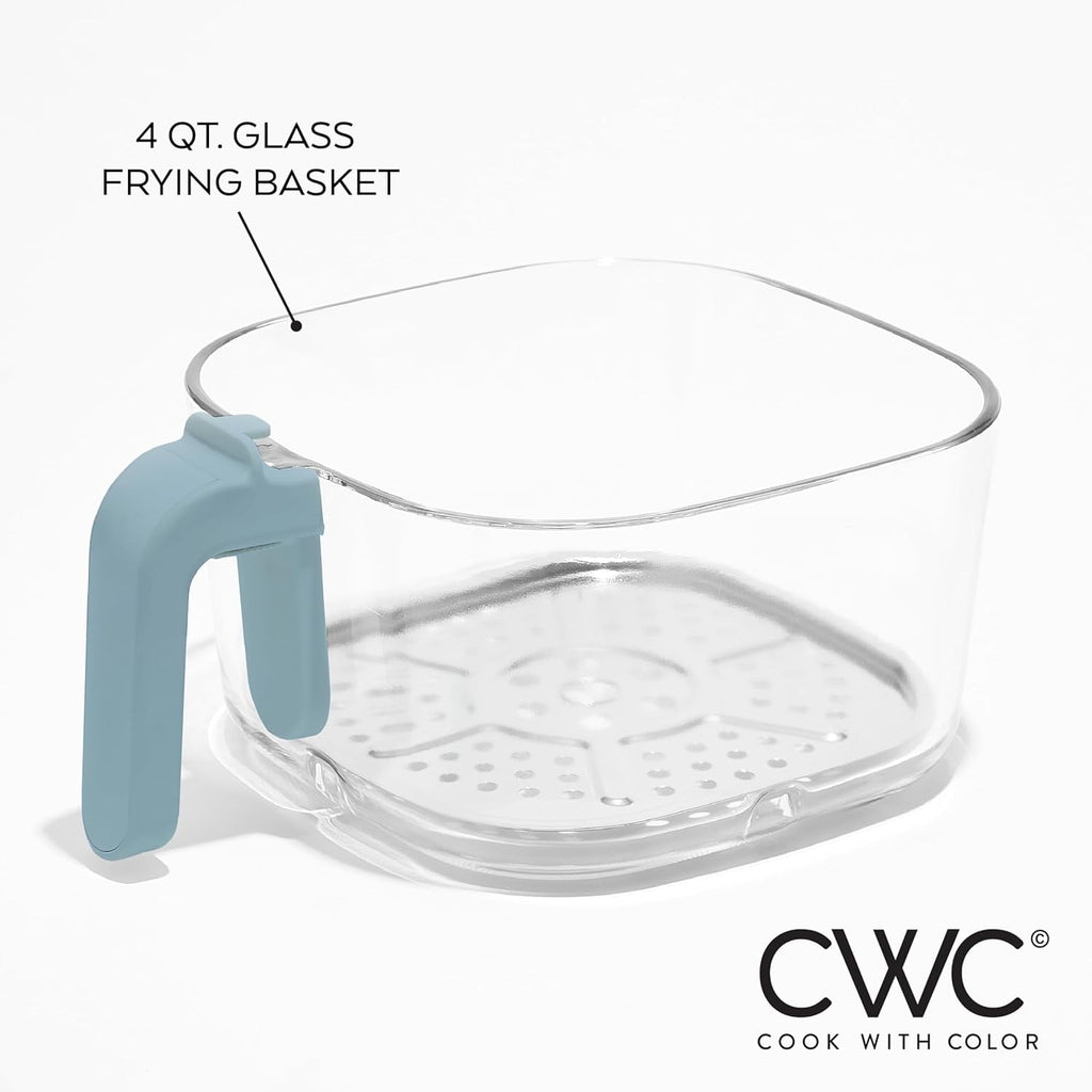 COOK WITH COLOR Air Fryer, 4Qt Glass Air Fryer, Stylish Kitchen Appliance, Slate Blue