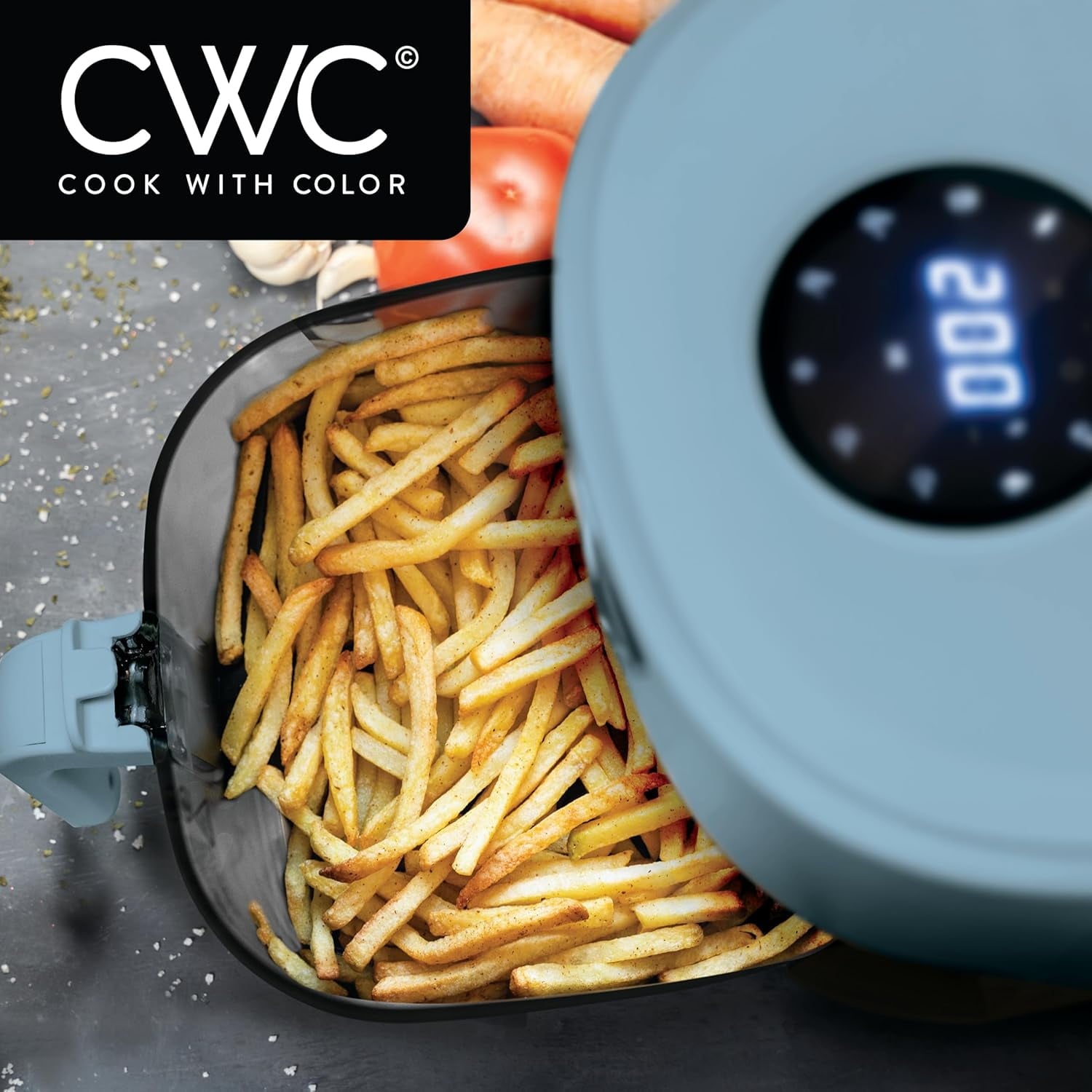 COOK WITH COLOR Air Fryer, 4Qt Glass Air Fryer, Stylish Kitchen Appliance, Slate Blue
