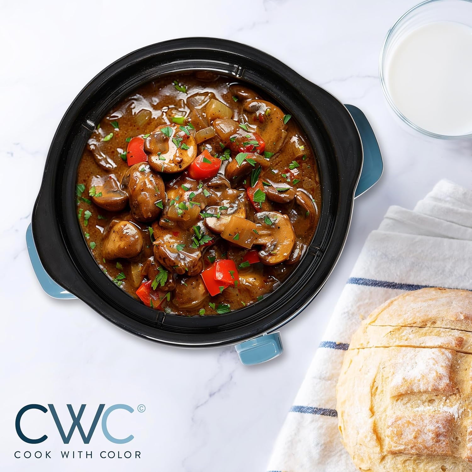 COOK WITH COLOR Slow Cooker, Crock Pot, 2-Quart Removable Stoneware Mini Crock Pot, Slate Blue