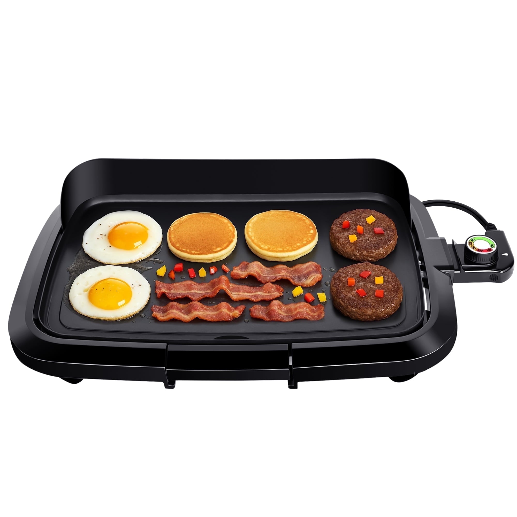 Casualife Electric Griddle with Removable Grease Guard, Adjustable Temp Control, Non-Stick Griddle, 12" x 18", Black