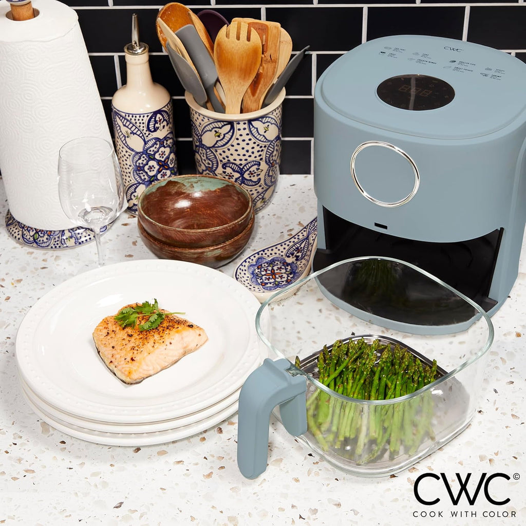 COOK WITH COLOR Air Fryer, 4Qt Glass Air Fryer, Stylish Kitchen Appliance, Slate Blue