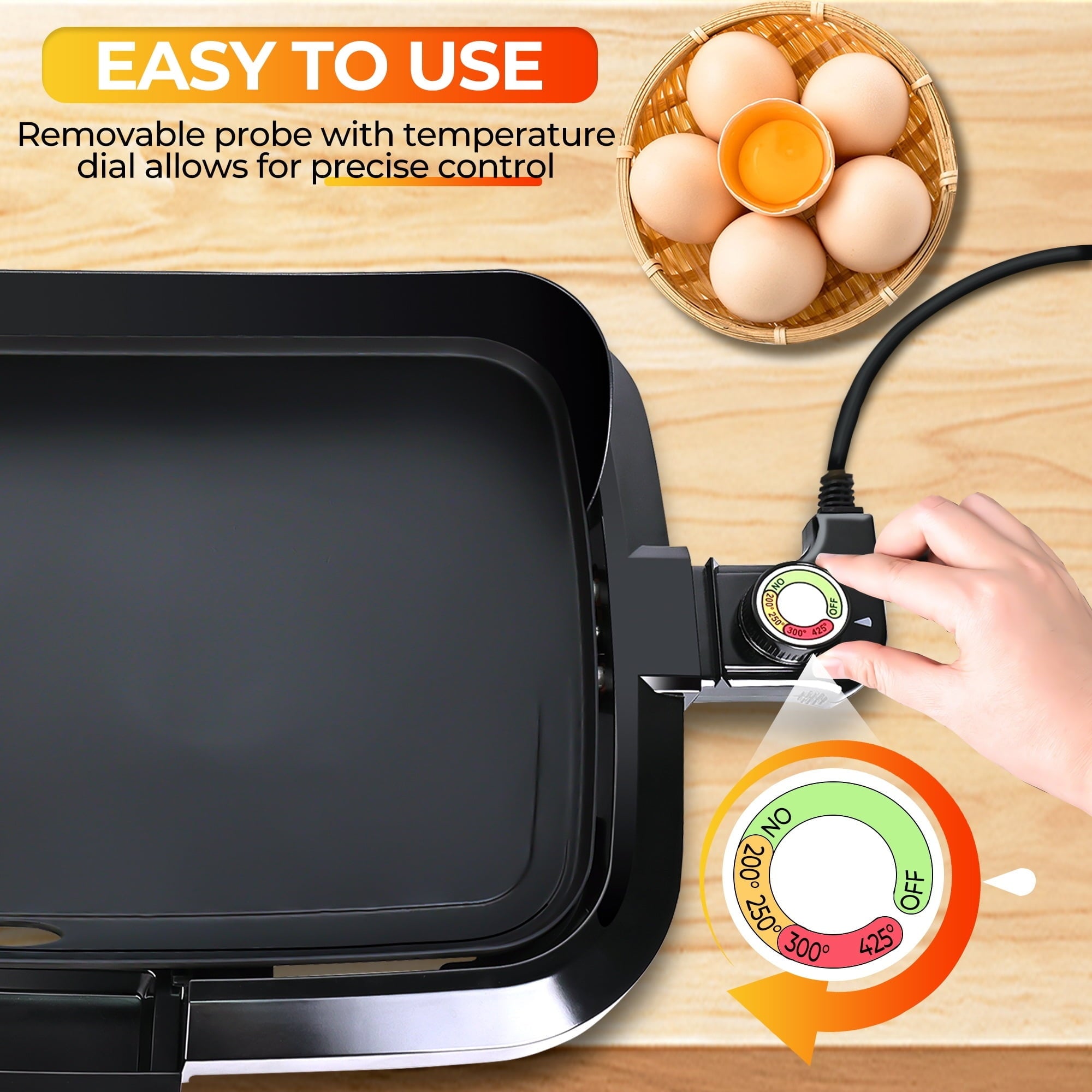 Casualife Electric Griddle with Removable Grease Guard, Adjustable Temp Control, Non-Stick Griddle, 12" x 18", Black