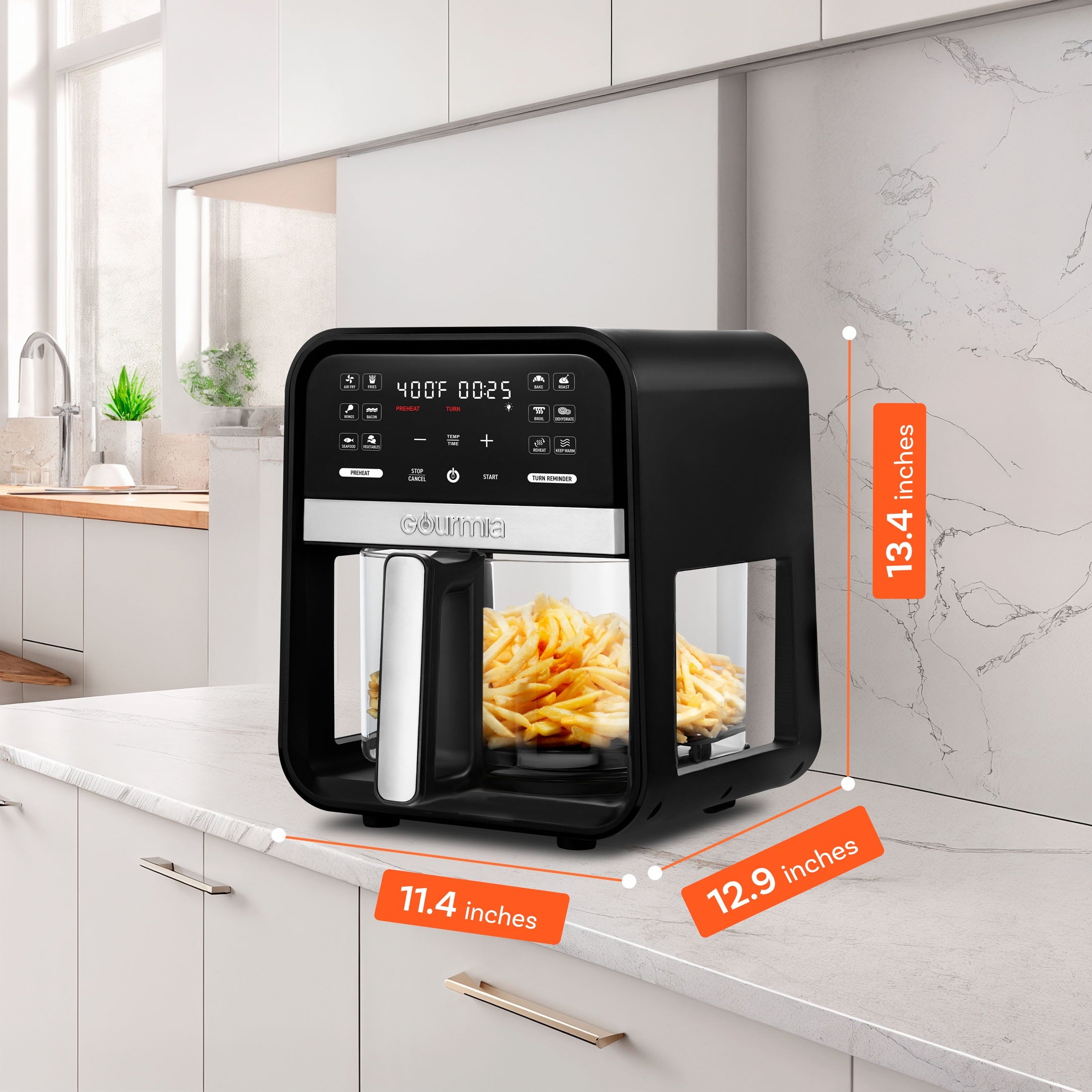 Gourmia 7-Quart Digital Air Fryer with Glass Basket and 12-One Touch Cooking Presets