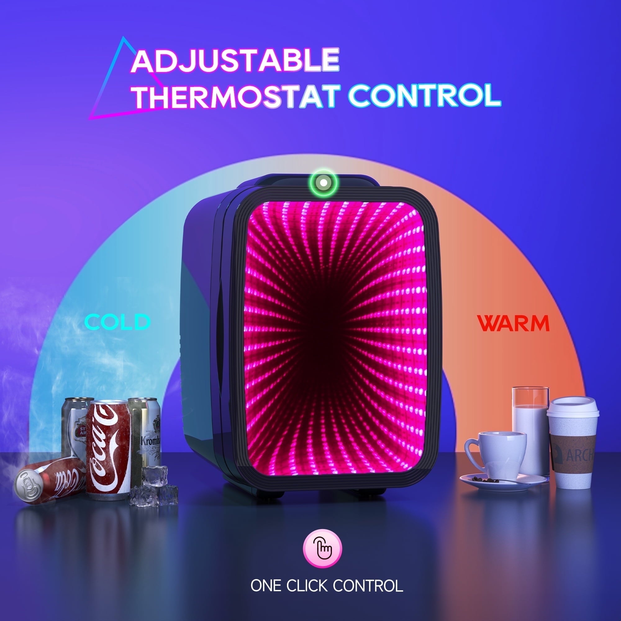 BEICHEN 4L Mini Fridge with 6-Color LED, Portable Cooler & Warmer for Bedroom, Office, Car – Quiet Thermoelectric Small Refrigerator for Skincare, Drinks & Gaming Room, AC/DC Powered (Black)