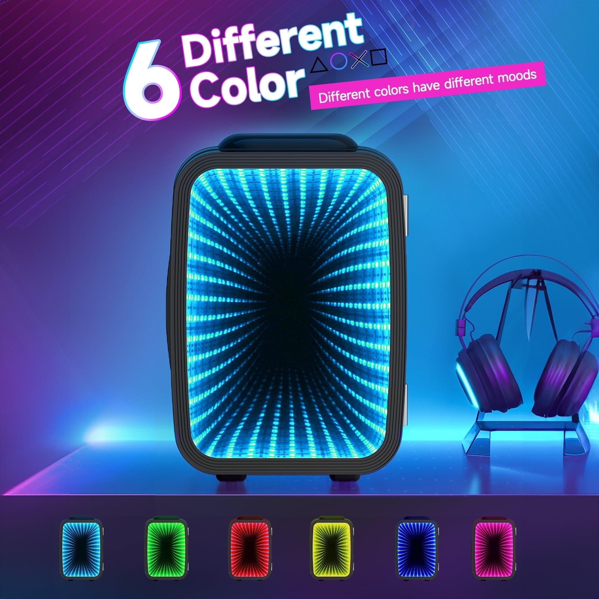 BEICHEN 4L Mini Fridge with 6-Color LED, Portable Cooler & Warmer for Bedroom, Office, Car – Quiet Thermoelectric Small Refrigerator for Skincare, Drinks & Gaming Room, AC/DC Powered (Black)