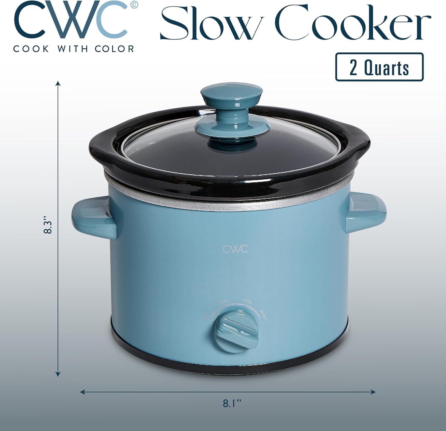 COOK WITH COLOR Slow Cooker, Crock Pot, 2-Quart Removable Stoneware Mini Crock Pot, Slate Blue