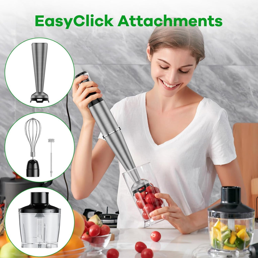 Boyun Daj Immersion Blender Handheld Corded Hand Blenders Set 1100W,Trigger Variable Speed 5 in 1 Stick Emulsifier with Chopper,Whisk and Frother for Kitchen