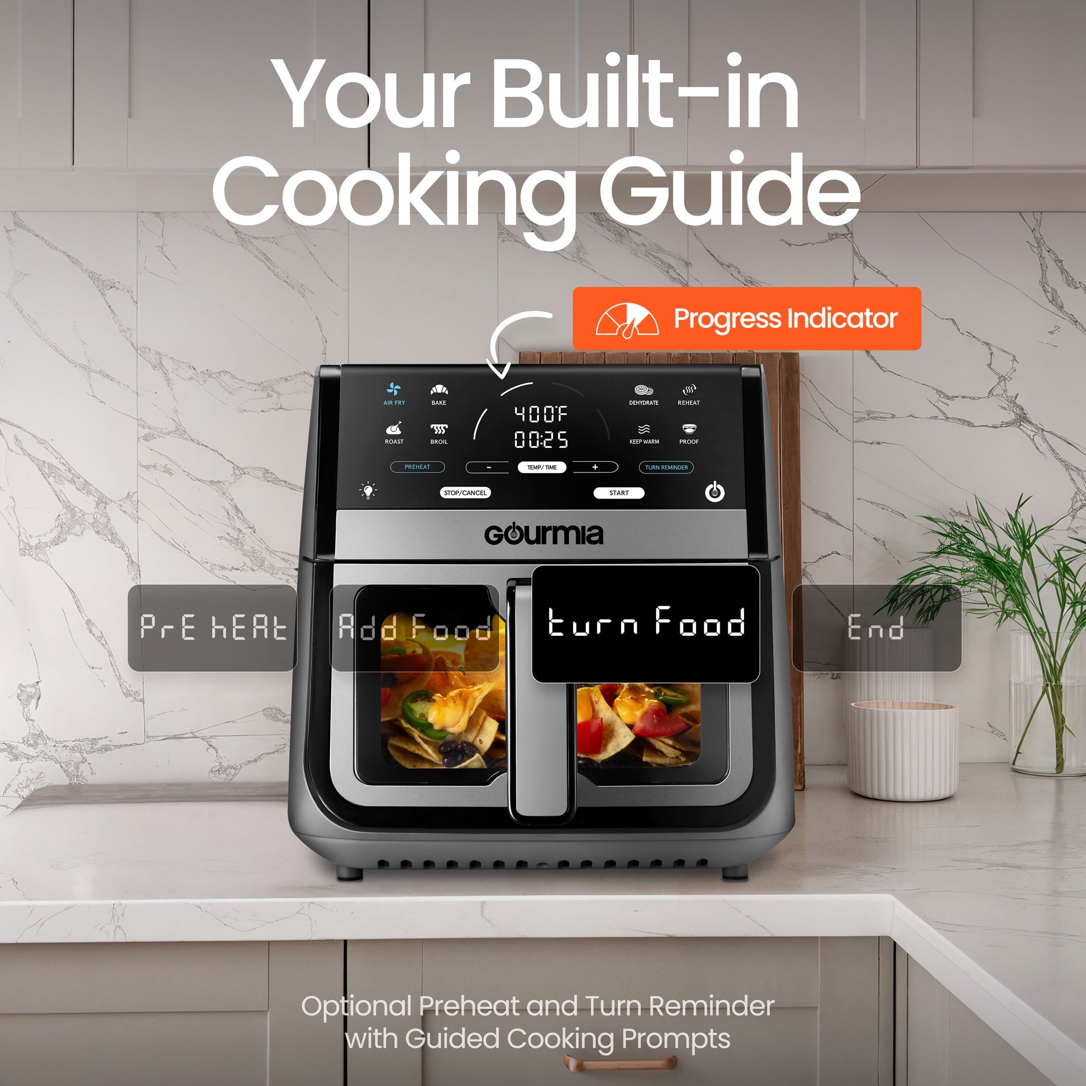Gourmia 8 Qt Digital Window Air Fryer with 8 One-Touch Cooking Functions, Gray